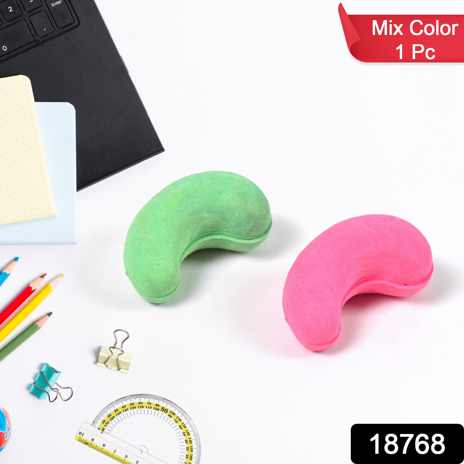 Cashew Nut Eraser Rubber Erasers (1 Pc  Mix Colour  Design) Cashew Nut Eraser Rubber Erasers (1 Pc  Mix Colour  Design)